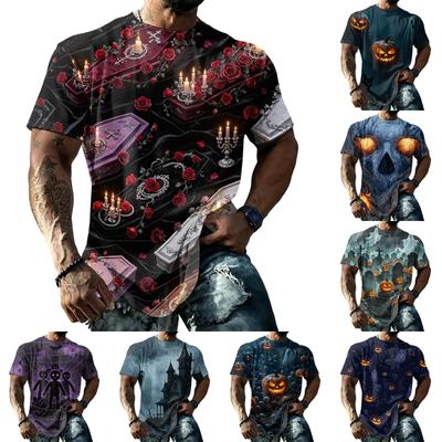 Men Halloween Print Vintage Texture Short Sleeve T Shirt Loose Breathable Summer Sport Street Casual Daily Wear Top