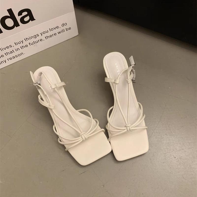 

Женские босоножки на высоком каблуке Элегантные французские римские туфли 2025 лето Тонкие ремешки Женские уличные гладиаторские сандалии 36