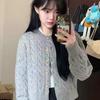 Women's College-Style Grey Cable Knit Cardigan - Versatile Small Size for 2025 Early Autumn & Winter