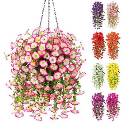 UV Resistant Faux Petunias Hanging Arrangement for Outdoor Decorations