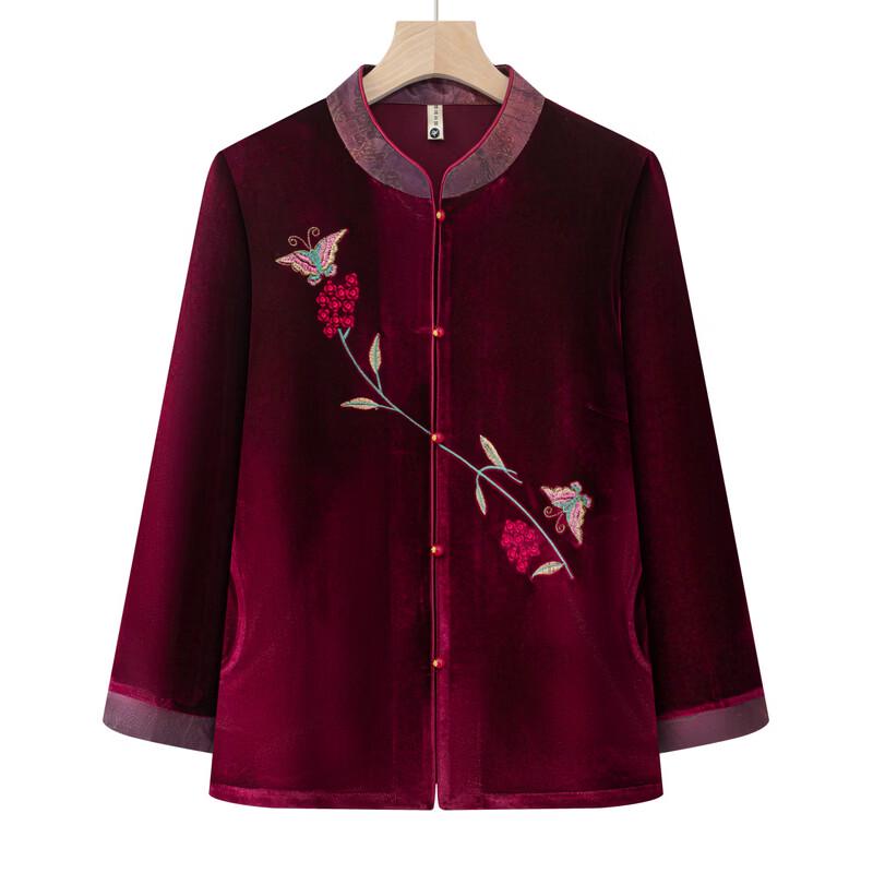 Elegant Embroidered Stand Collar Jacket for Middle-Aged Women