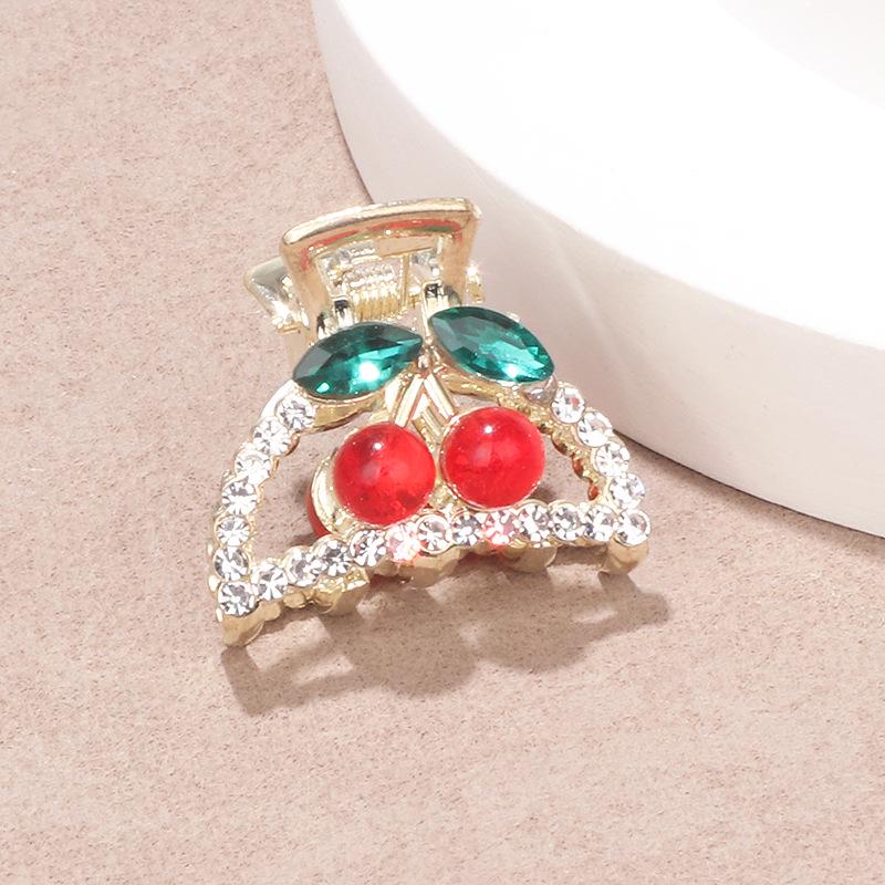 Exquisite Rhinestone Cherry Small Claw Clip for Women's Bangs and Forehead Hair.