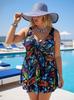 Plus Size Russian Style Floral Tankini Swim Skirt with Drawstring Briefs for Women