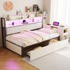 Divano letto in ferro 90 x 200 cm, Con vani portaoggetti e armadietti, Prese e illuminazione a LED, Completo di ampi cassetti e una scrivania estraibile, Bianco