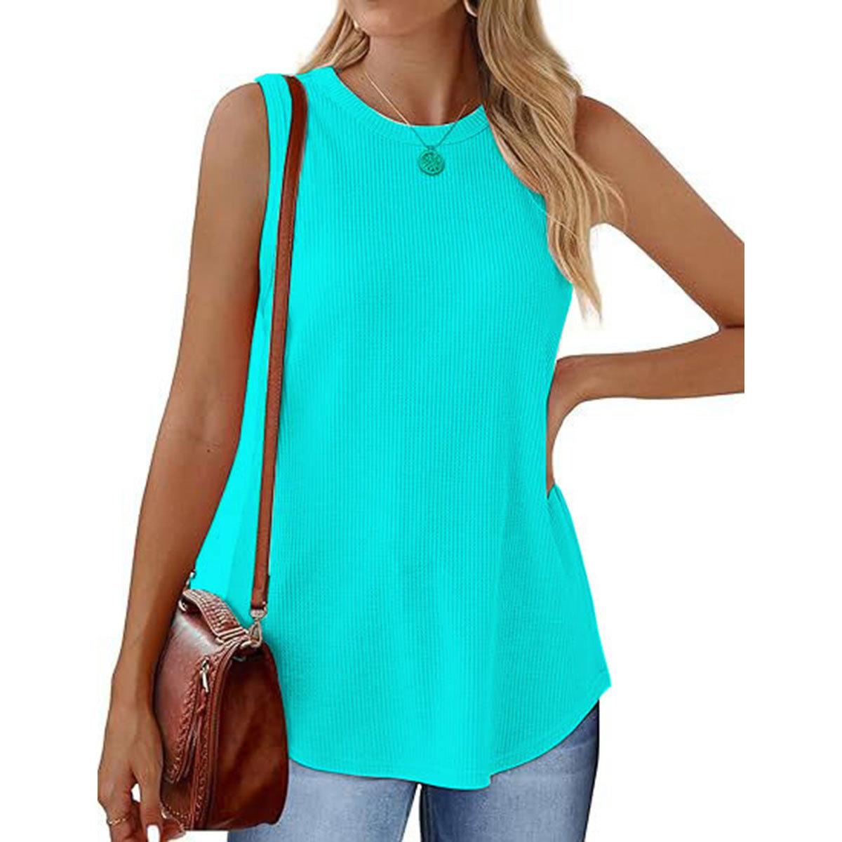 

HNXC Женская мода Лето Весна Однотонный принт Без рукавов Круглый вырез Повседневные платья XL изумрудный