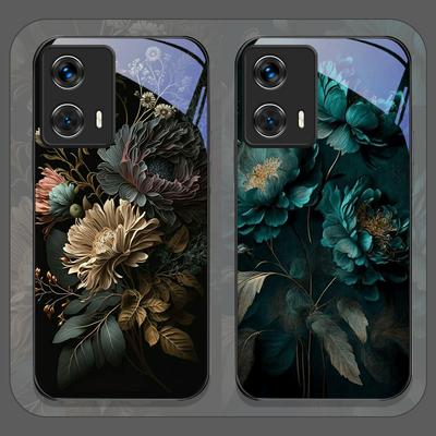 Flower Peony Print Vintage Floral Tempered Glass Phone Case for Motorola Moto Edge 50 Fusion 40 Neo 30 Pro G85 G84 G75 G55 Cover