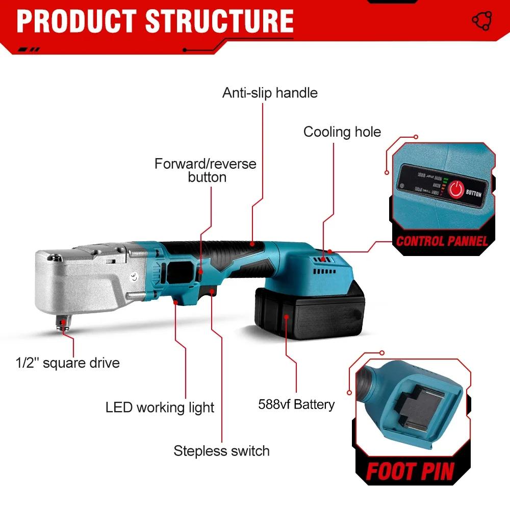 1000nm chave de catraca elétrica sem escova 1/2 ''conjunto de chave de catraca ferramenta elétrica remoção porca parafuso reparo de carro para bateria makita 18v