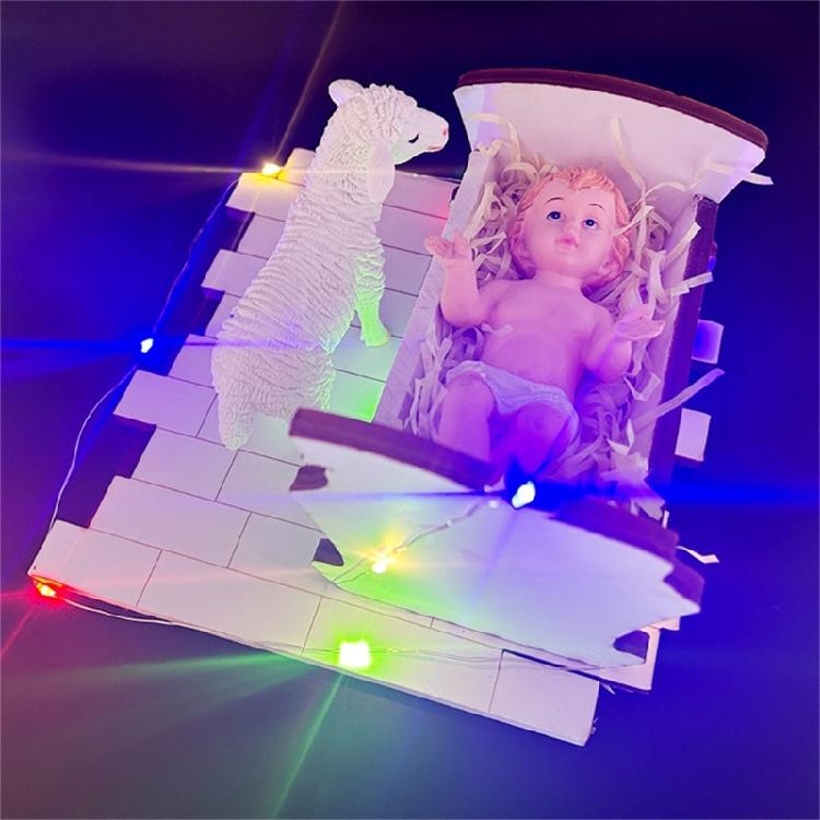 Nativity Scene Home Decor with LED Colorful Light, Christmas Ornament Catholic Figurine Holy Statue New Year Crafts Gift