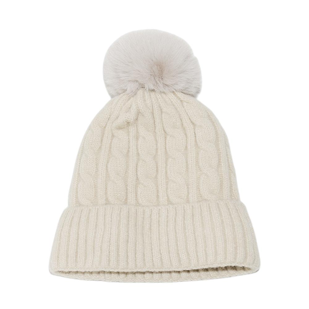 

Winter warm winter hat thickened fleece pullover hat solid color light board braid mohair knitted hat ski hat M（56-58cm） бежевий