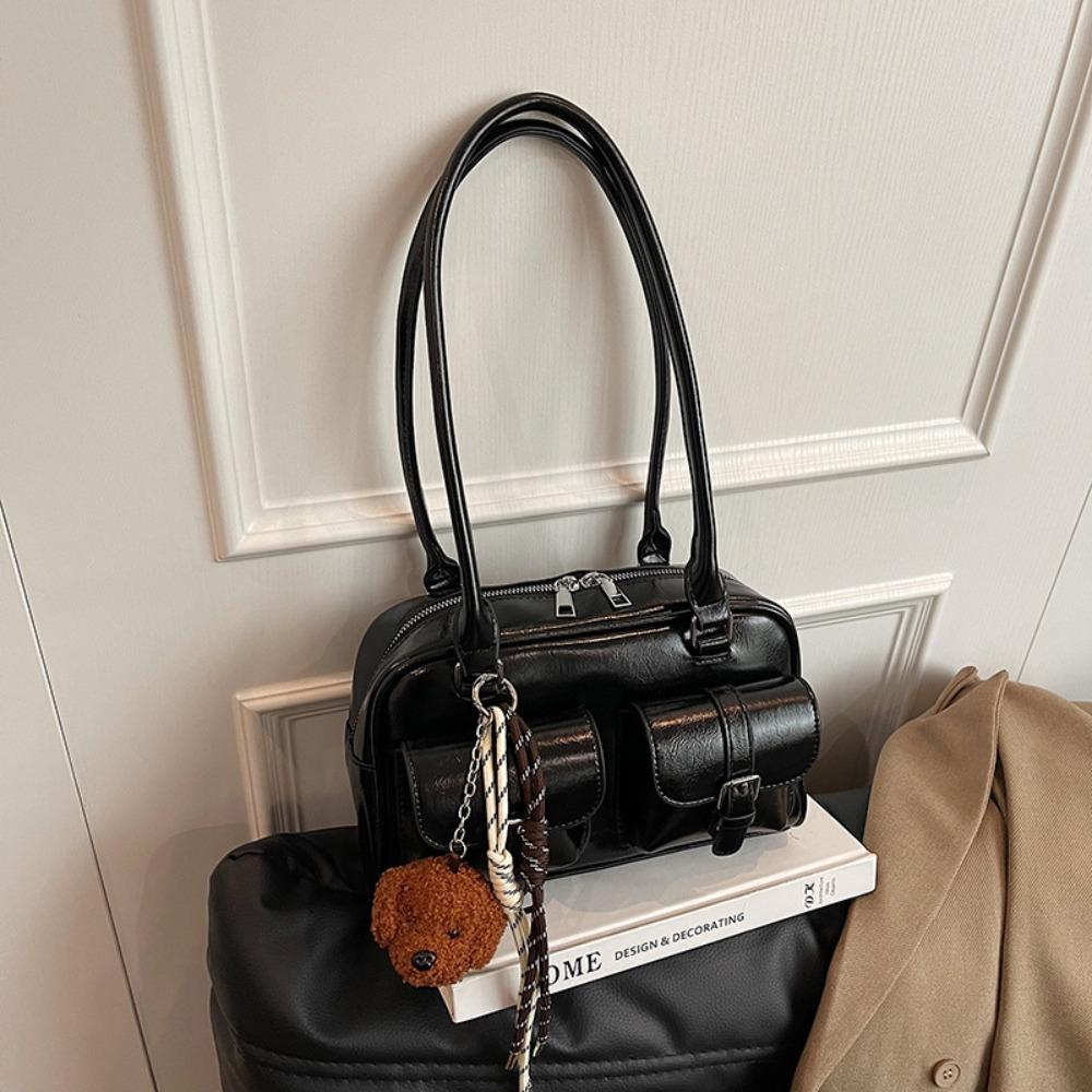 Korean Style PU Bowling Bag Handbag Underarm Bag Casual Pocket Boston Tote Bag  Portable