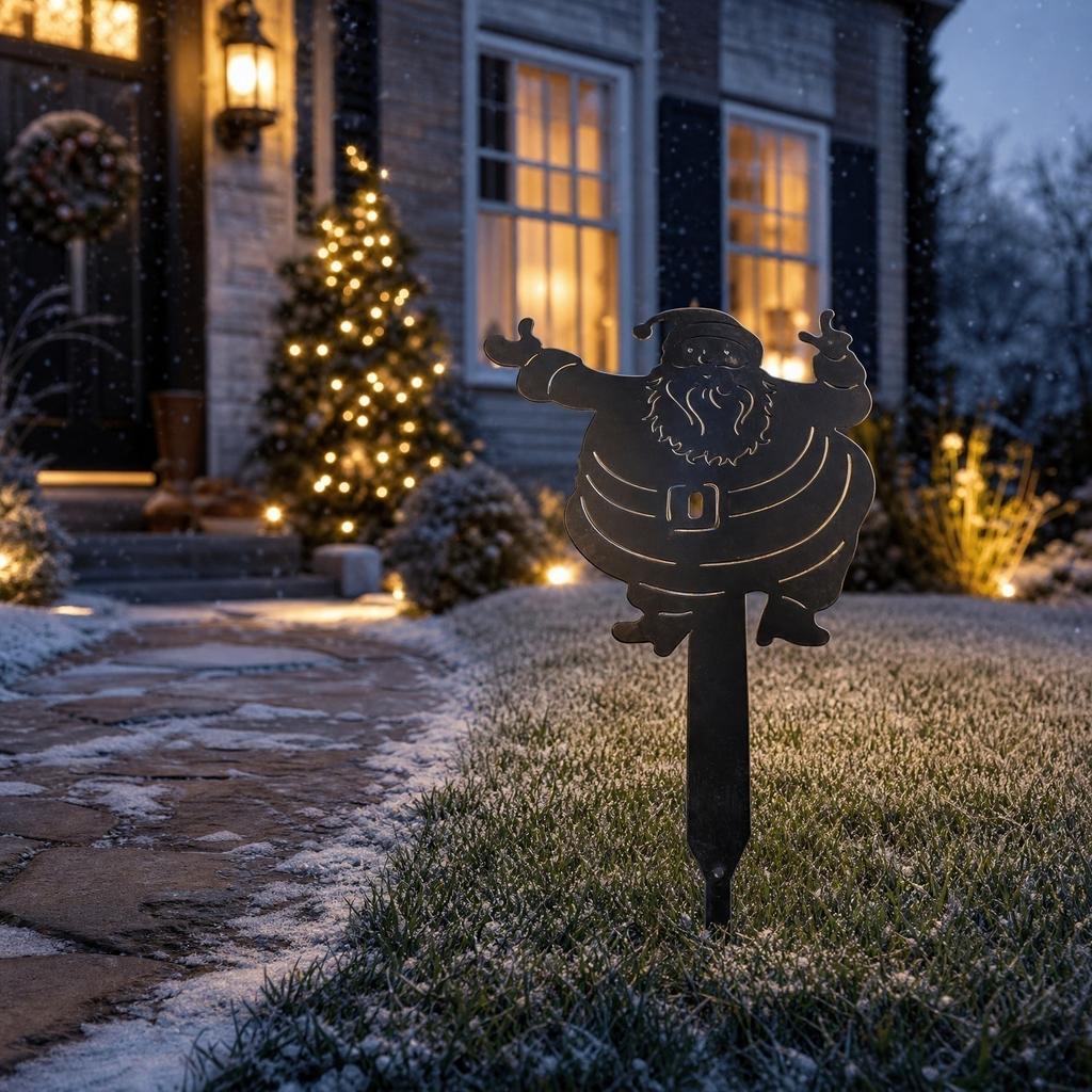 Metal Santa Claus Garden Stake Christmas Yard Decoration Outdoor Metal Art Holiday Lawn Ornament