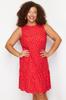 Women's Style Plus Size Red Polka Dot Printed Zero Sleeve Flounced Shift Plain Mini Flexible Knitted Dress