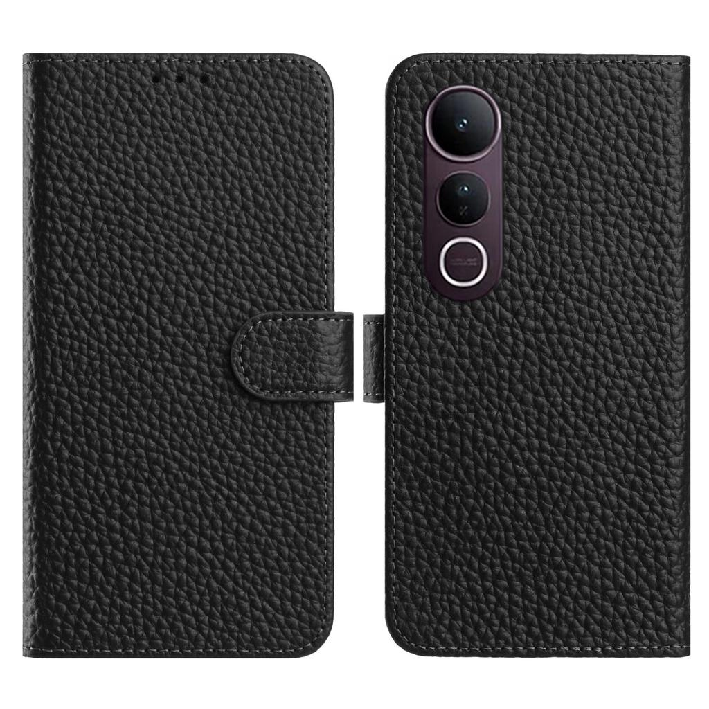 For vivo V50 Lite 5G/4G Case Wallet Stand Litchi Texture Genuine Cow Leather Flip Phone Cover