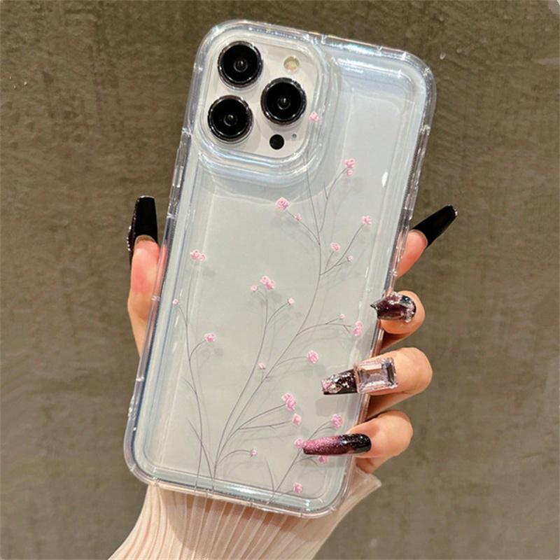 Korean Cute Flower Soft Phone Case For iPhone 16 14 13 11 15 Pro Max 12 Mini XS XR X 8 7 Plus SE  13Pro Transparent Cover