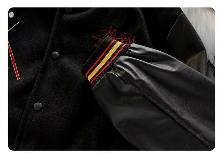 Unisex Classic Black Embroidered Baseball Jacket for Spring/Autumn