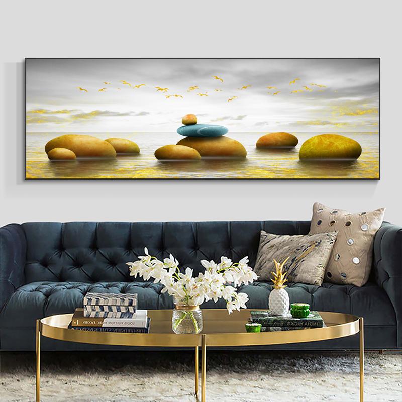 Abstract Golden Lucky Stone Posters and Prints Modern Canvas Painting Wall Art Pictures for Living Room Deer Home Decor No Frame
