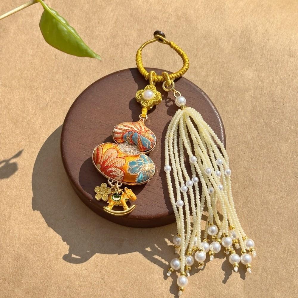 Horse Chinese Traditional Key Chain Luxury Embroidered Cat Key Ring Brocade Gourd Pendant Daily