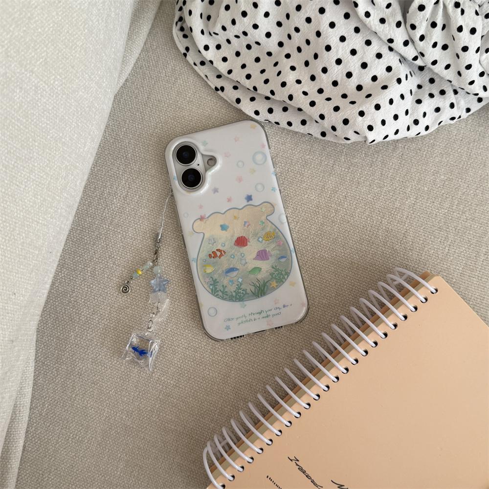 Korean INS cute Stars fish phone case for iPhone 13 14 15 16 Pro Max Fundas with charm kawaii Lovely Anti-fall protective cover