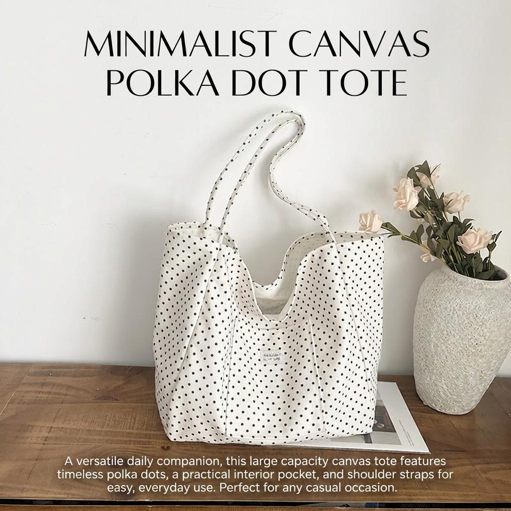 Women's Polka Dot Tote Bag Large Capacity Commuter Shoulder Handbag With Reinforced Bottom
