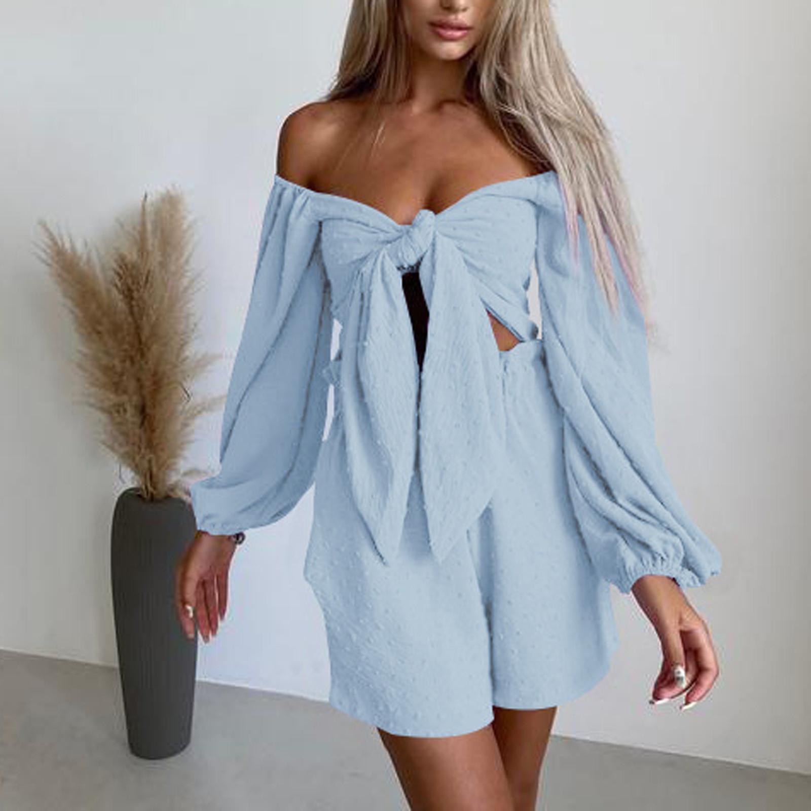 

Женский средний рукав Кардиган Топ Свободный карман Шорты Повседневный костюм