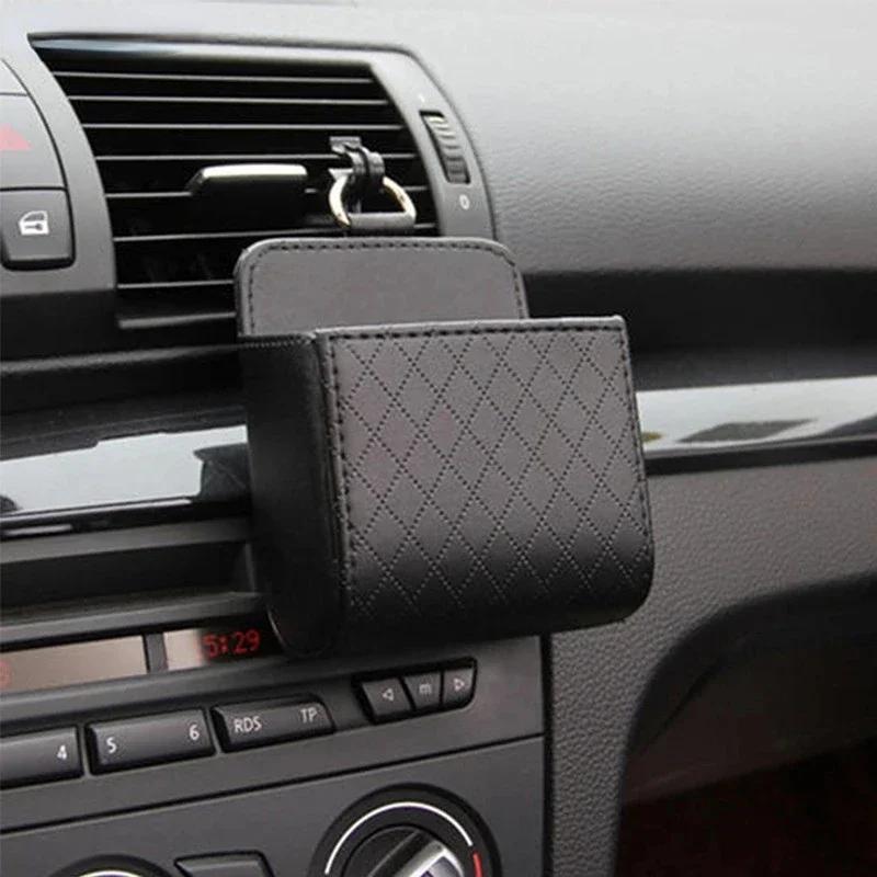 

Leather Air Outlet Car Organizer - 1pc Dashboard Storage Bag for Phone, Keys, Sunglasses, Keep Vent Tidy