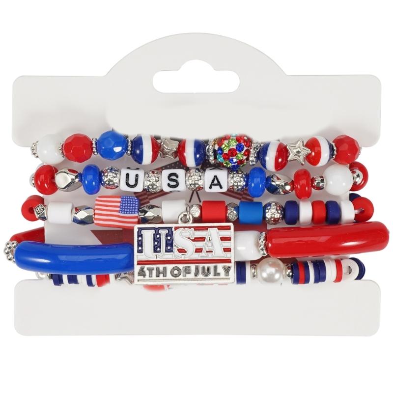 Artificial Crystal Bracelet Elastic Bracelet Independence Day Handmade Bracelet Stackable Bracelets for Adding Charm