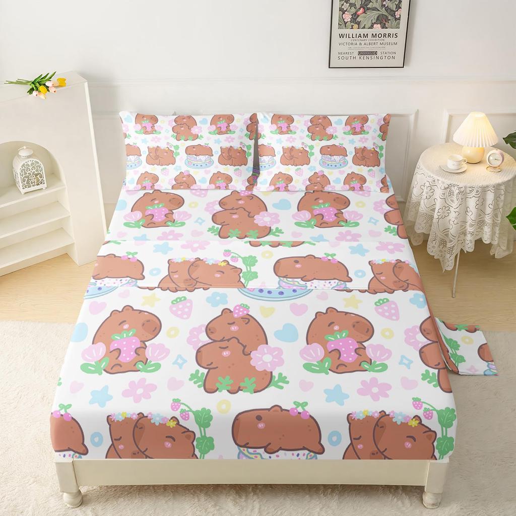 Cute cartoon little dinosaur pattern bed hat four-piece bedding set bedroom dormitory bedding decoration