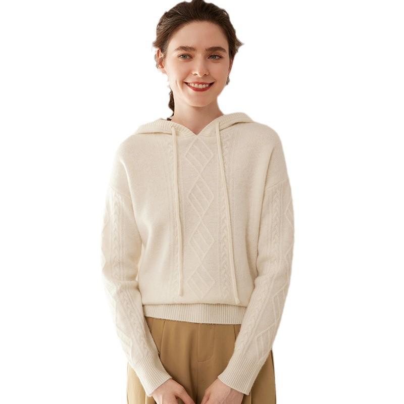 Women's 2024 High-End Hooded Cashmere Argyle Sweater