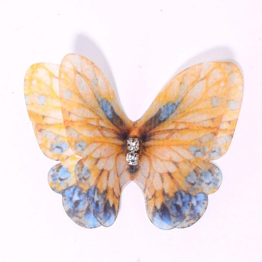 50Pcs 3D Organza Fabric Butterfly Appliques Double-layer Translucent Chiffon Butterfly Embroidered Patches Colorful