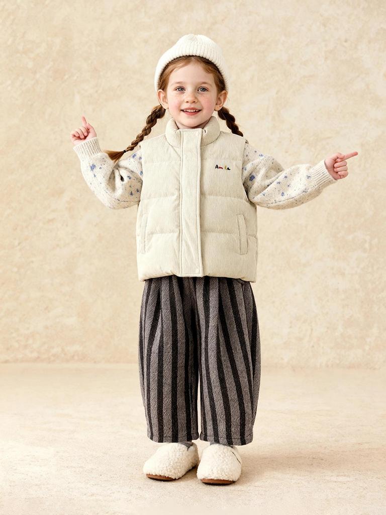 Tongbei Kids' 2025 Winter Striped Merino Wool Pants for Boys & Girls – Warm, Versatile Long Pants