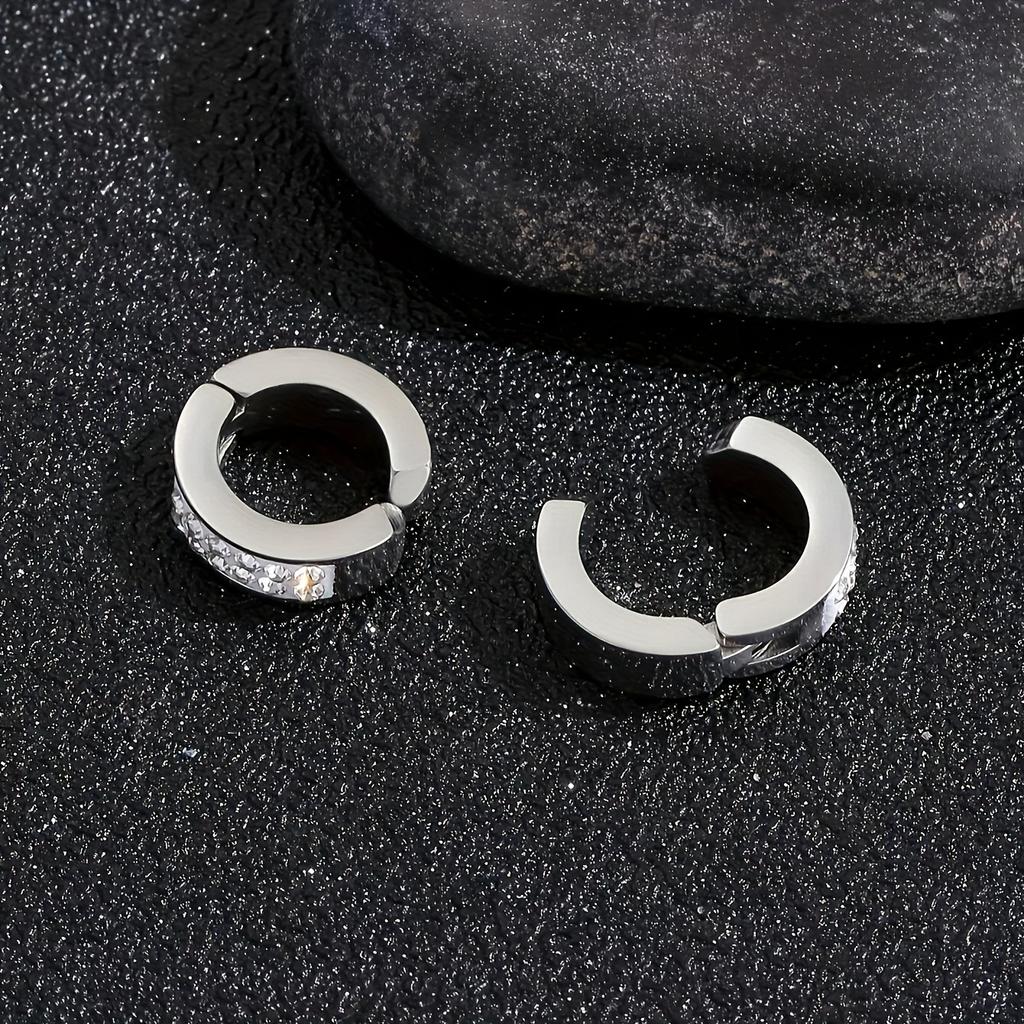 1pair Unisex Minimalist Punk Hip Hop Stainless Steel Ear Clips with Cubic Zirconia for Men Women Daily Wear Party Jewelry Gift