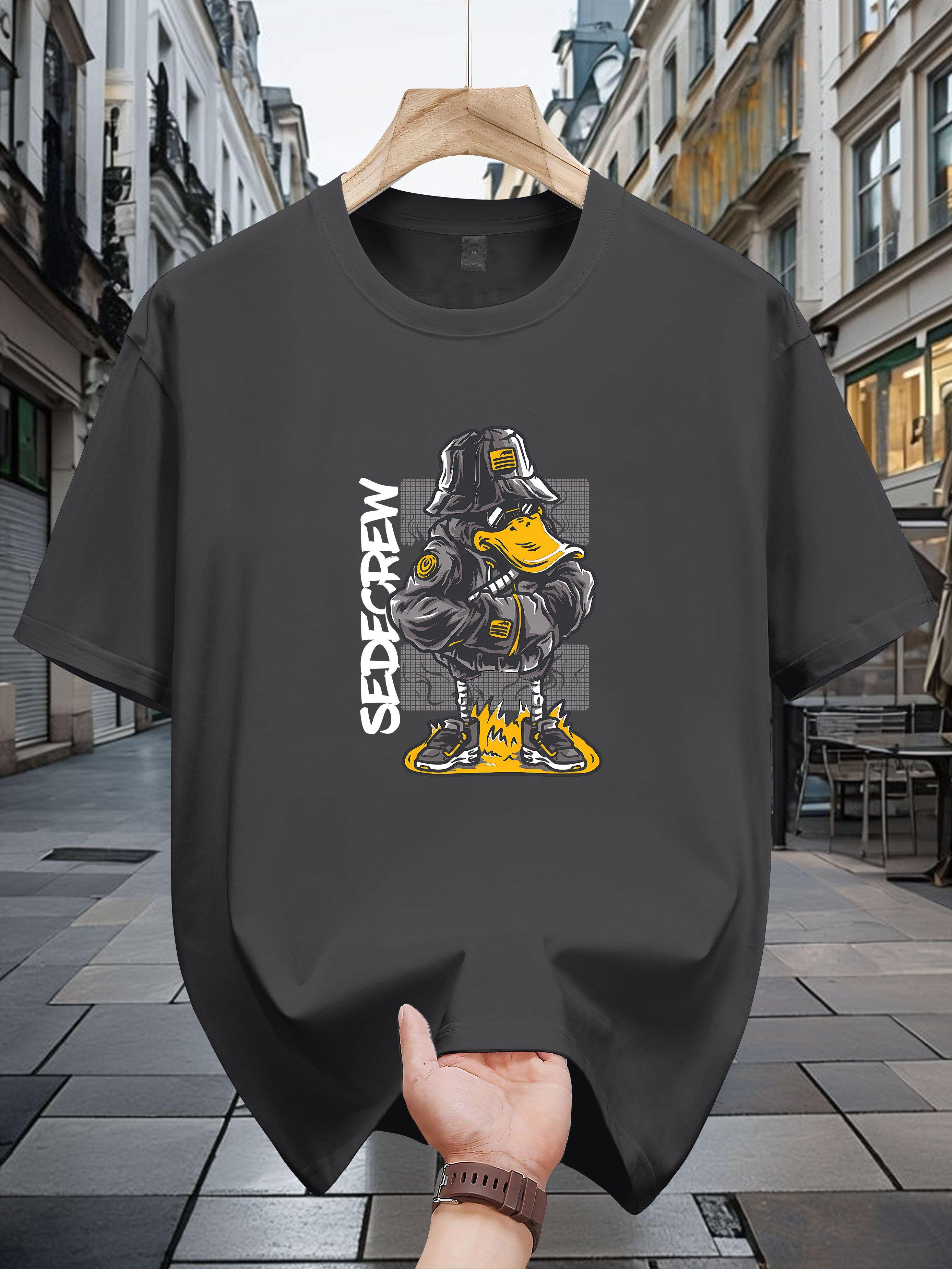 T-shirt with Cartoon Penguin & SEDCRAW Graphic Print - Navy Blue Casual Summer Tee XXXXL