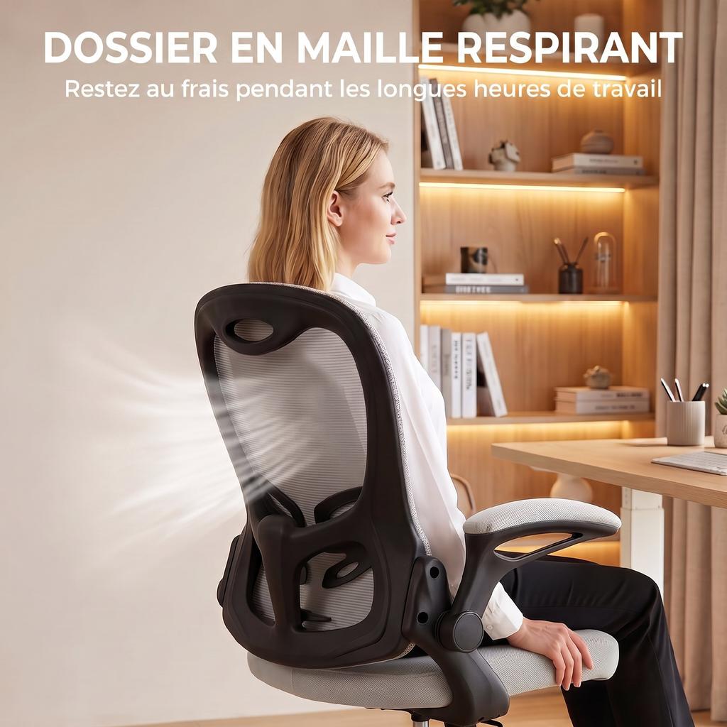 Ergonomic Office Chair, Mesh, Flip-Up Armrests, Adjustable Height, Rocking Function, Gray