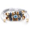 Bohemian Multilayer Braided Leather Bracelet with Eye Beads, Adjustable Couple Wristband