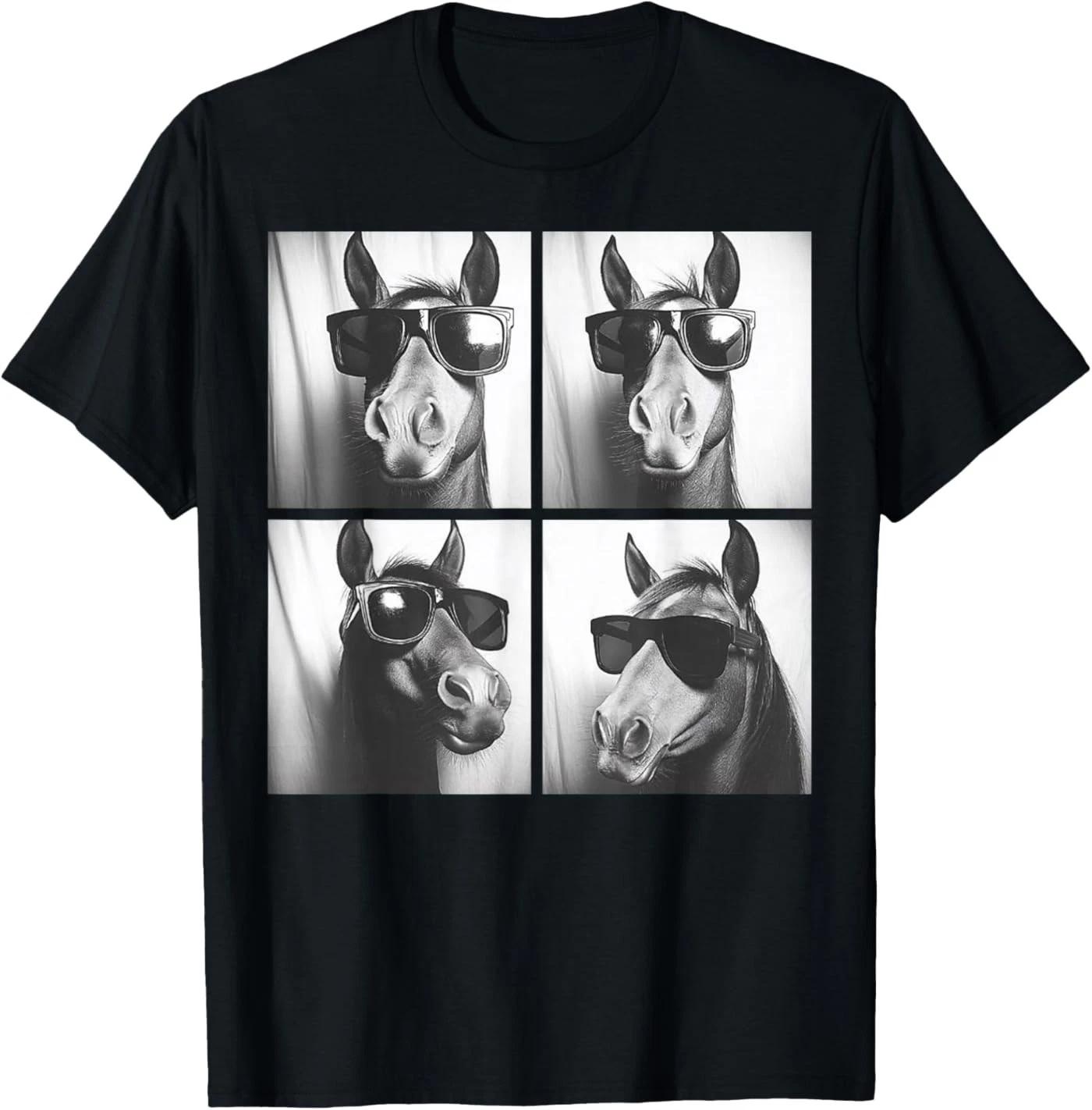 Funny Horse Wearing Sunglasses Photobooth Selfie Farm Animal T-Shirt S