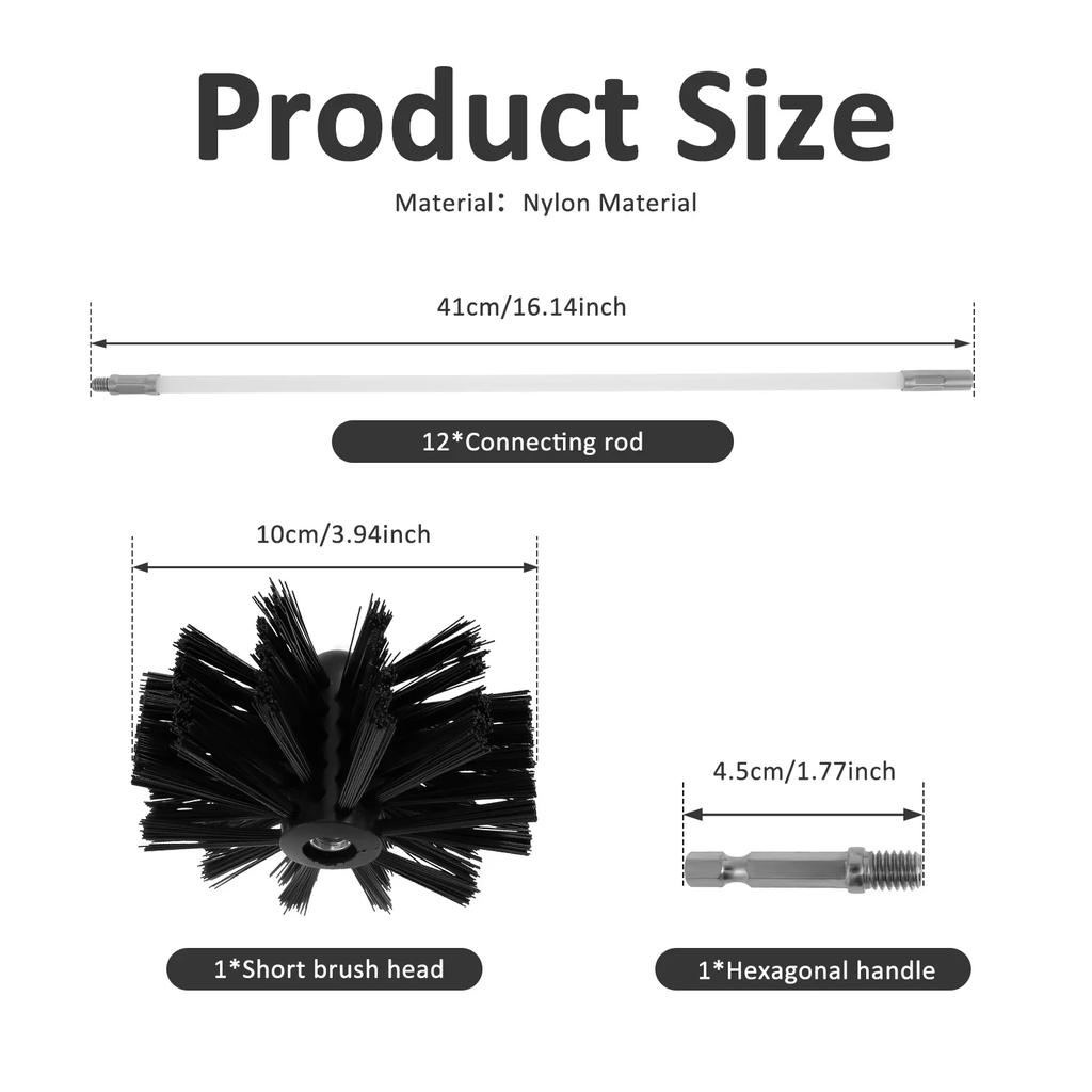 Kit Ramoneur Brosse de Nettoyage Flexible en Nylon pour Nettoyer les Conduits de Cheminée, les Conduits de Cheminée, les Bouches d'Aération de Sèche-Linge, les Poêles à Particules, les Canalisations d'Égout