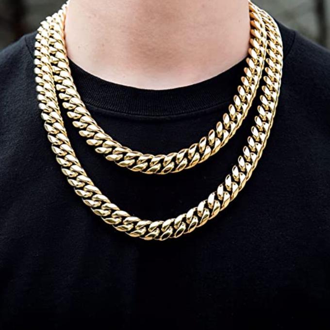 18K Gold Filled Necklace for Men 8mm/10mm Chunky Miami Cuban Chain Curb Link Men Bracelet