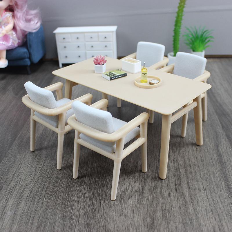 Miniature Dollhouse Dining Table and Chair Set - 12-Piece Scene Furniture Toy