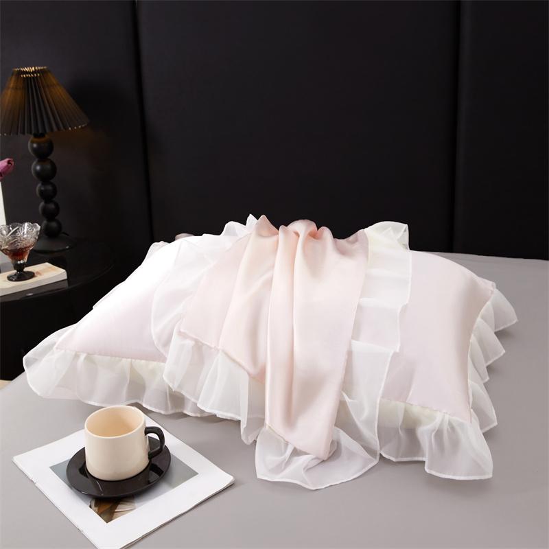 2 pcs Satin Silk Pillowcase with Ruffles 48x74cm Home Decorative Solid Color Pillow Cover for Summer Soft Silky Pillow Sham