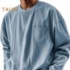 Top da Uomo Primavera Autunno con Taschino al Petto Girocollo Maniche Lunghe Polsini Elasticizzati T-shirt Tinta Unita Felpa Larga per Uso Quotidiano Sport