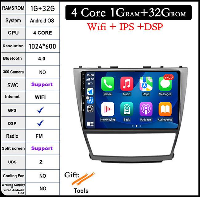 DSP 10 Inch For Toyota Camry 40 2007-2011 IPS/QLED Screen Car Radio Android 14 Autoradio Multimedia Video Navigation GPS