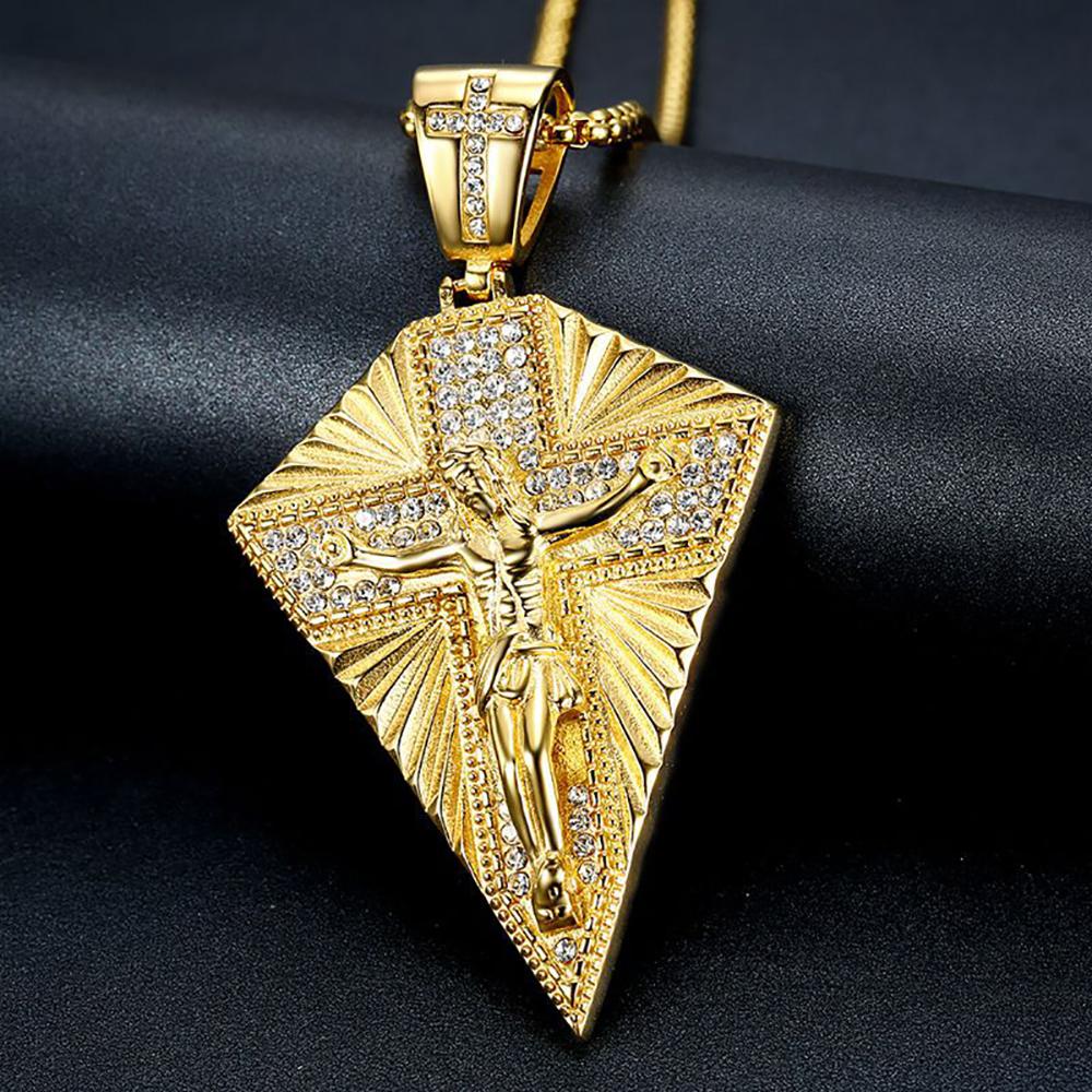 Big Crucifix Jesus Cross Pendant Male Gold Color Stainless Steel Christian Necklaces for Men Religious Fashion Jewelry Gift