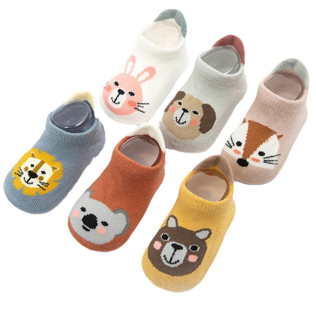 6 Pairs Cotton Baby  Boat Socks For Boys Girls Low Cut Floor Kids Toddler Sock With Rubber Grips