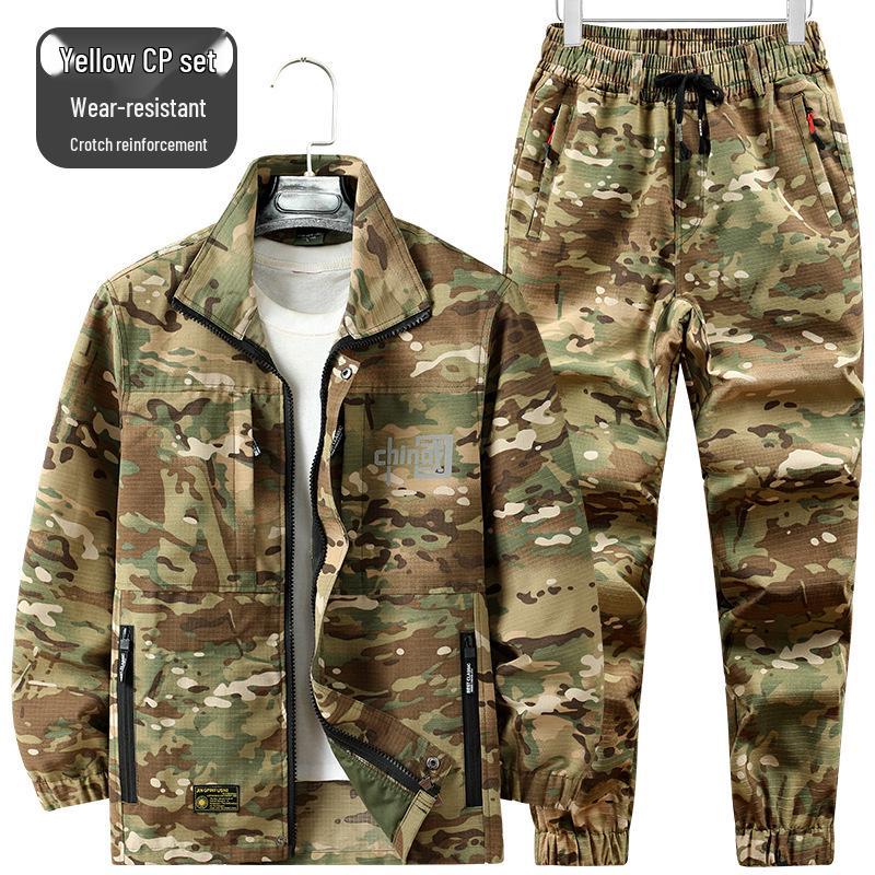 Men's and Women's Camouflage Workwear Set: Reinforced, Wear-Resistant, Breathable, Thickened; Ideal for Spring and Autumn Outdoor Labor Protection.