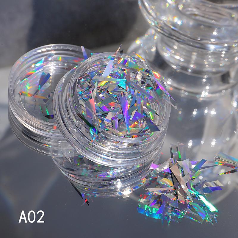 1 Caixa Papel Holográfico Irregular Vidro Quebrado Folha de Unha Aurora Decalque Gradiente Laser Flocos Adesivo Acessórios Diy Decoração de Manicure