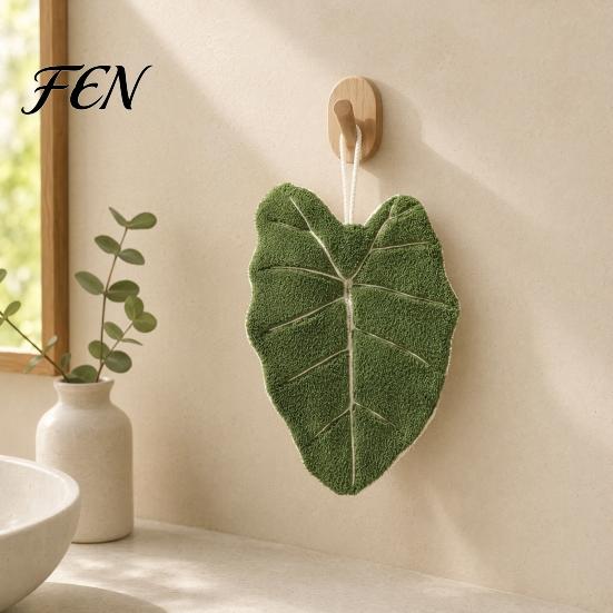 Coral Velvet Hanging Towel Leaf Shape Hand Towel, Soft Absorbent with Loop, Cute Maple Ginkgo Design for Kitchen Bathroom Drying Decor