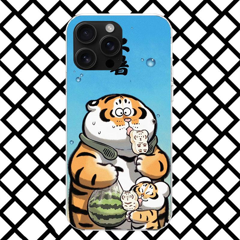 Cartoon Fat Tiger Phone Case for iPhone 17 Air 16 16E 15 14 Plus 13 Mini 12 11 Pro Max 7 8 + SE 2020 Soft Cover Fundas 17 Air 16