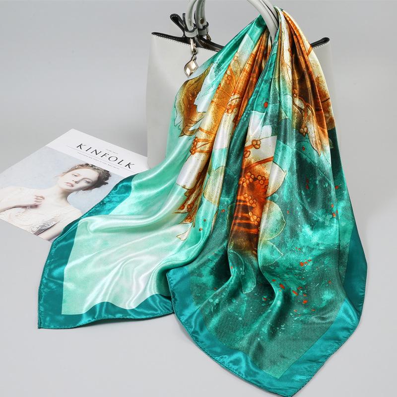 Small silk scarf women's large square scarf yarn scarf spring, autumn and winter matching shirt middle-aged mother square 91 × 91 thin scarf