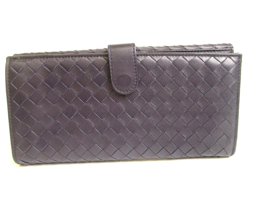 Authentic BOTTEGA VENETA Intrecciato Deep Navy Blue Leather Flap Long Wallet #a763  Refurbished