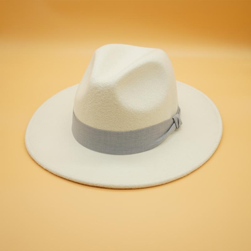French Retro Simple White Woolen Flat Top Panama Top Hat Female Autumn And Winter British Celebrity Felt Elegant Hat